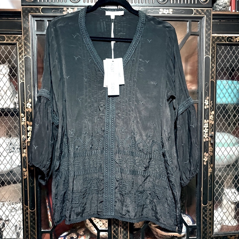 NWT Karyn Seo Black Embroidered Tunic Long Sleeves Size Medium - Picture 5 of 14